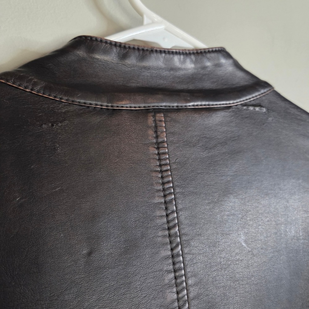 Levis Faux Leather Racer Jacket Mens Brown Moto Bomber Faux Leather Plaid Lining - Picture 8 of 8